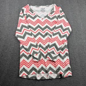 Half Moon Modern Movement Women's M‎ Gray Pink Chevron V-Neck Long Sleeve Top